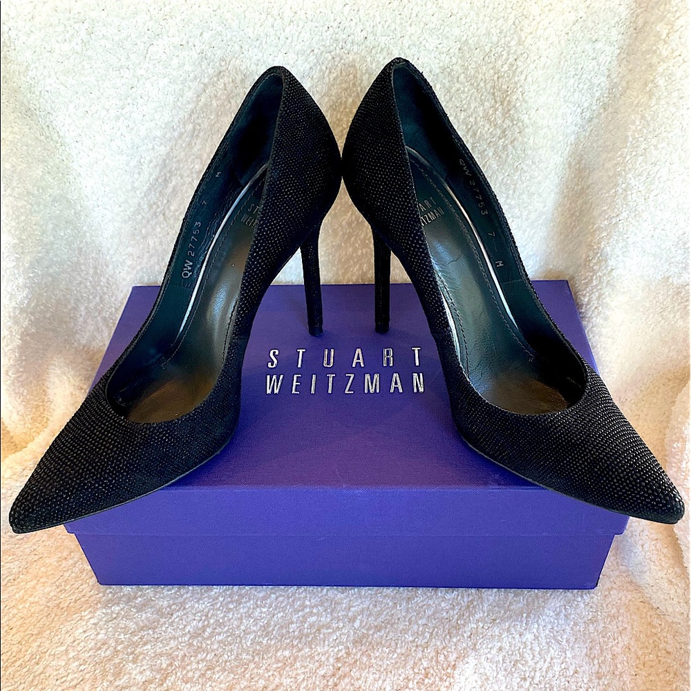 Stuart Weitzman Nouveau - Black Goose Bump 4” Pumps, size 7 M